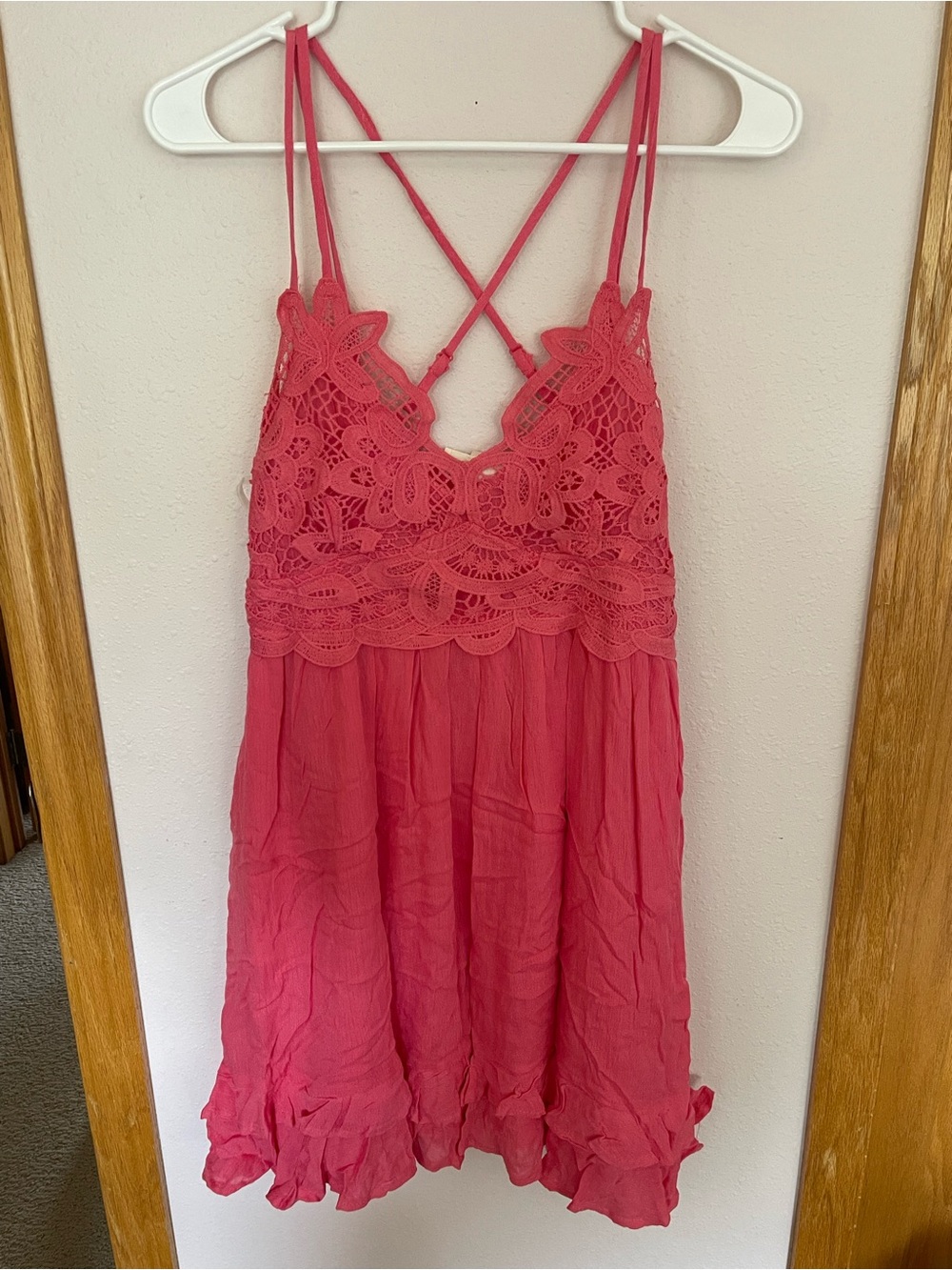 Listicle Coral Lace-Trim Dress